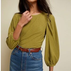 Nation LTD Cecilia Balloon Sleeve Tee in Olive Green